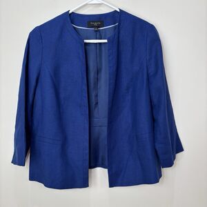 Talbots 100% Linen Blazer Jacket 12p Cobalt Blue Open Front Career Lightweight